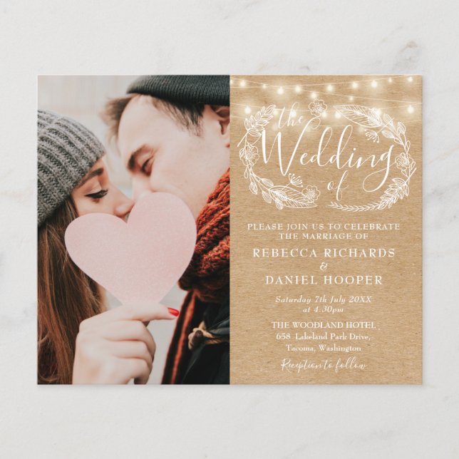 Budget Tout en un Kraft photo mariage Invitation (Devant)