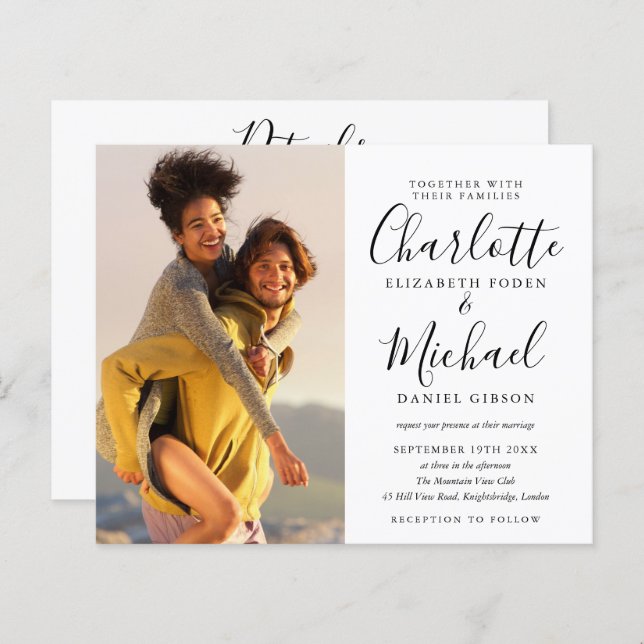 Budget Tout en un Photo Chic Mariage Invitation (Devant / Derrière)
