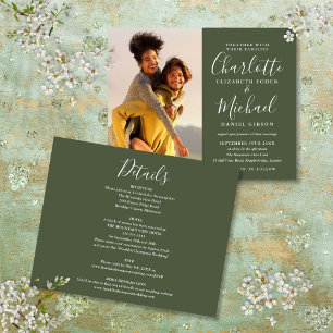 Budget Tout en un Photo Olive Green Wedding Invita