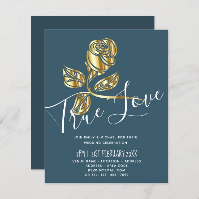 BUDGET Trending True Love Gold Rose Wedding Invite (Devant / Derrière)