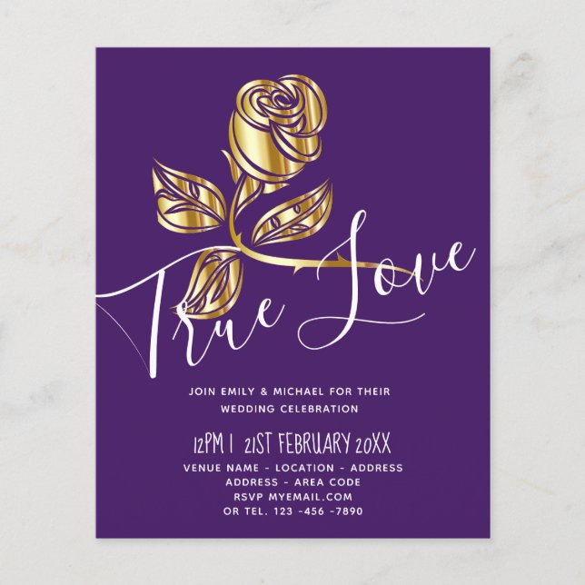 BUDGET Trending True Love Gold Rose Wedding Invite (Devant)