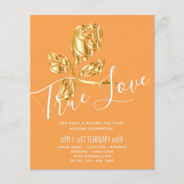 BUDGET Trending True Love Gold Rose Wedding Invite (Devant)