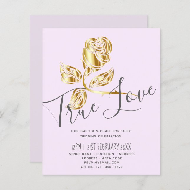 BUDGET Trending True Love Gold Rose Wedding Invite (Devant / Derrière)