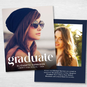 Budget Trendy 2 Photo Blue Graduation Faire-part