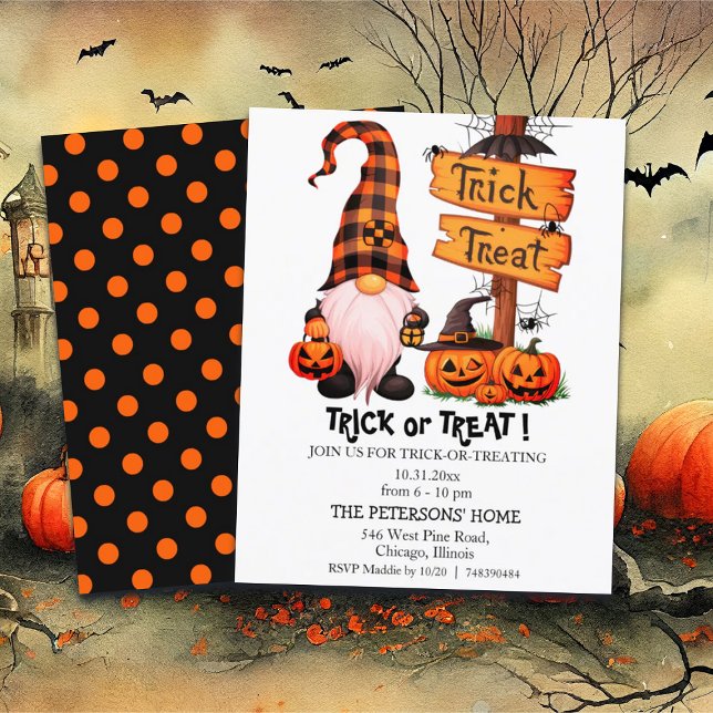 Budget Trick or Treat Cute Gnome Invitation (Créateur téléchargé)