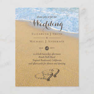 Budget Tropical Beach Hearts in Sand Mariage Invit