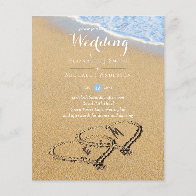 Budget Tropical Beach Hearts in Sand Mariage Invit (Devant)