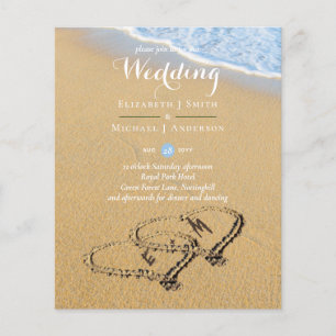 Budget Tropical Beach Hearts in Sand Mariage Invit