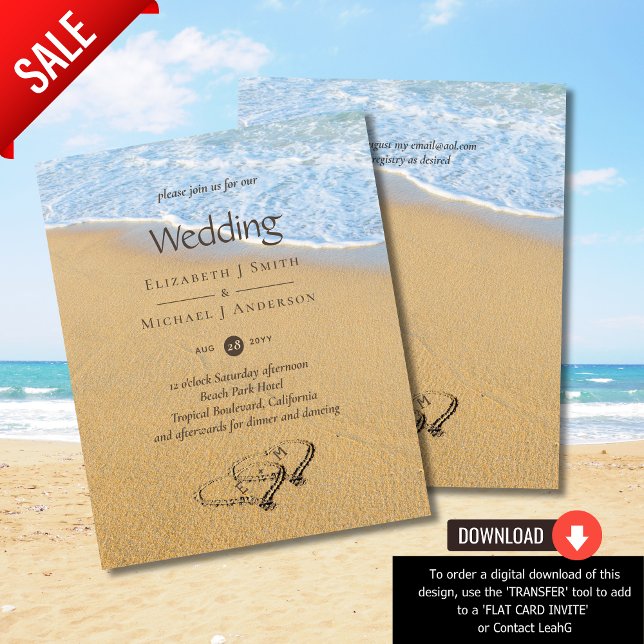 Budget Tropical Beach Hearts in Sand Mariage Invit (Créateur téléchargé)