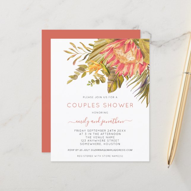 Budget Tropical Foliage Couples Douche Invitation (Devant/Arrière en situation)