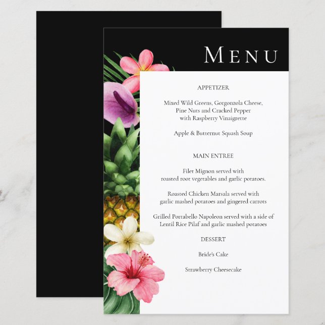 Budget Tropical Hawaiian Floral Menu - Black MED (Devant / Derrière)