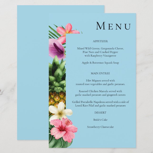 Budget Tropical Hawaiian Floral Menu - Bleu (Devant / Derrière)