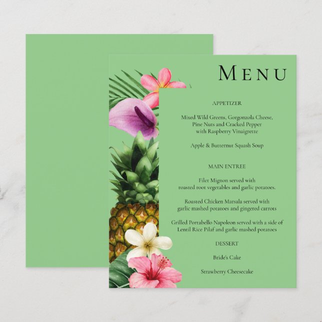 Budget Tropical Hawaiian Floral Menu- Vert (Devant / Derrière)