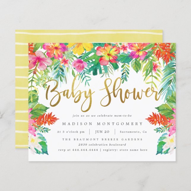 Budget Tropical Hibiscus Foliage Baby shower Or (Devant / Derrière)