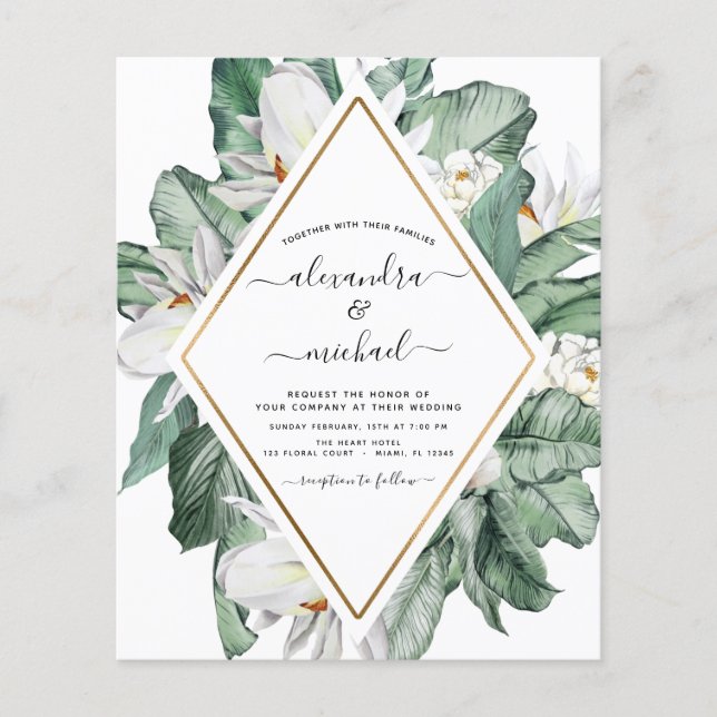 Budget Tropical Magnolia Mariages Invitations (Devant)