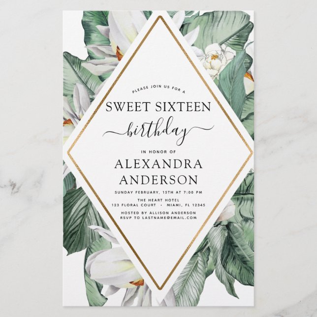 Budget tropical Magnolia Sweet 16 Invitation (Devant)
