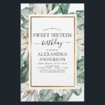 Budget tropical Magnolia Sweet 16 Invitation<br><div class="desc">Budget Tropical Magnolia Flowers with Floral Greenery Palm and Faux Gold Foil Frontière géométrique Printemps ou Sweet sixteen d'été Invitations de fête d'anniversaire - comprend une belle et élégante typographie script avec des fleurs tropicales modernes et la verdure pour la spéciale 16ème anniversaire.</div>