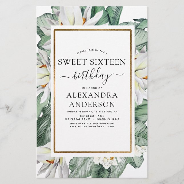 Budget tropical Magnolia Sweet 16 Invitation (Devant)