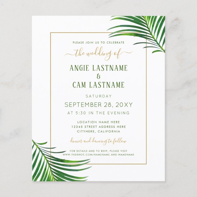 Budget Tropical Palm Leaf Green Invitation (Devant)