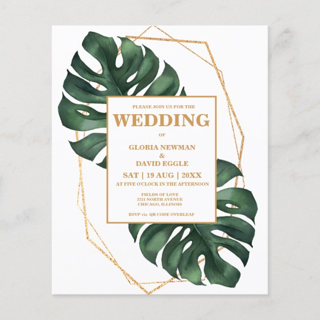 Budget Tropical Palm Leaf QR Code  Invitation (Devant)