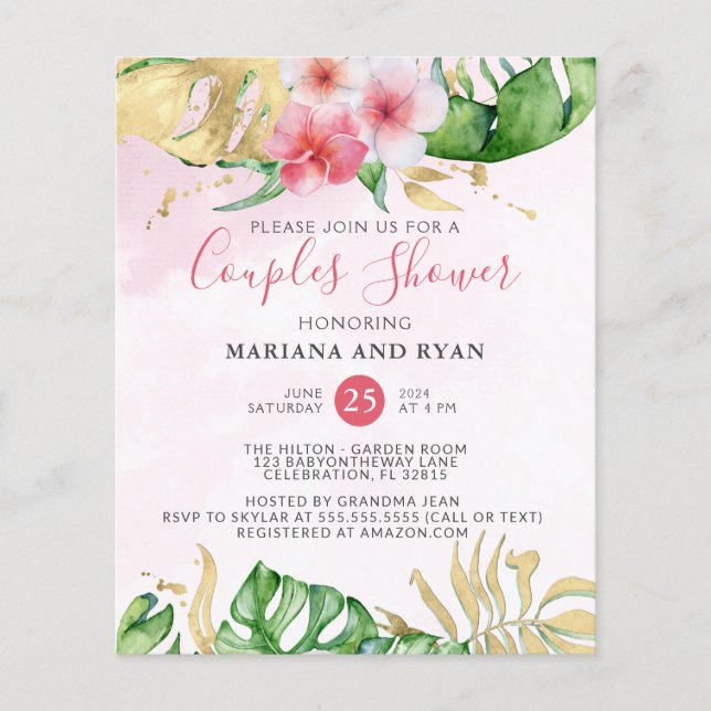 Budget Tropical Summer Floral Couples Baby shower (Devant)