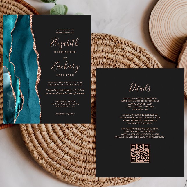 Budget Turquoise Agate Rose Gold QR Code Mariage I (Créateur téléchargé)