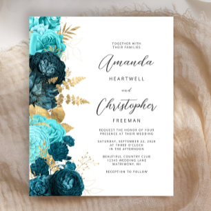 Budget Turquoise Aqua Floral Gold Script Wedding I