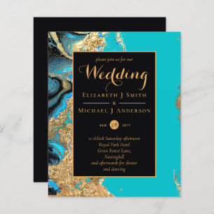 BUDGET Turquoise Aqua Gold Agate Mariage Invitatio