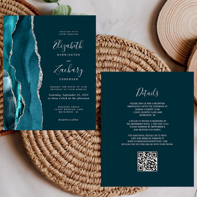 Budget Turquoise Argent Agate Code QR Mariage (Créateur téléchargé)