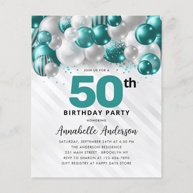 Budget Turquoise Ballons d'argent Parties scintill (Devant)