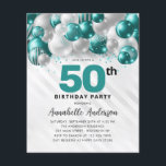 Budget Turquoise Ballons d'argent Parties scintill<br><div class="desc">Glam Turquoise Vert Ballons d'argent Parties scintillant étinceler n'importe quel âge Anniversaire Invitation</div>