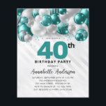 Budget Turquoise Ballons d'argent Parties scintill<br><div class="desc">Glam Turquoise Vert Ballons d'argent Parties scintillant étinceler n'importe quel âge Anniversaire Invitation</div>