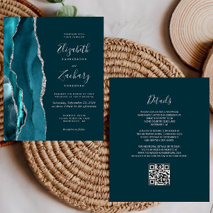 Budget Turquoise Blue Silver Agate QR Code Mariage