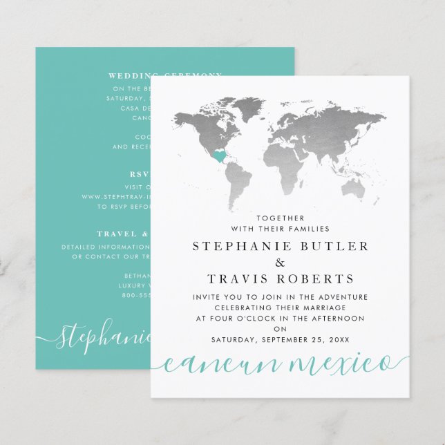 Budget Turquoise Carte Argent Destination Mariage  (Devant / Derrière)