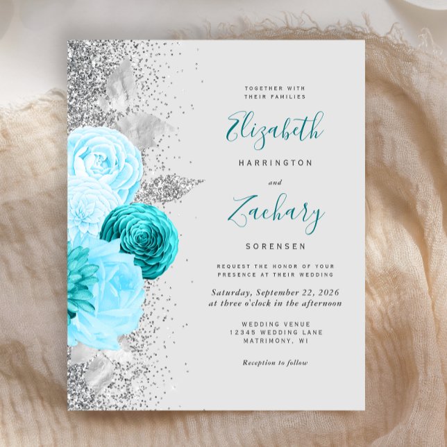 Budget Turquoise Floral  Argent Pailleté Mariage (Créateur téléchargé)