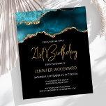 Budget Turquoise Gold Agate 21e anniversaire Invit<br><div class="desc">Cette invitation branchée de 21ème anniversaire présente une image aquarelle d'une géode d'agate dans les tons turquoises avec des reflets d'or. Les mots "21e anniversaire" apparaissent dans la parties scintillant en faux or dans la police décorative moderne d'écriture manuscrite. Customisez-le avec le nom de l'honoré dans le texte couleur or...</div>
