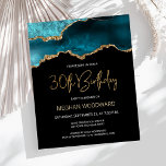 Budget Turquoise Gold Agate 30e anniversaire Invit<br><div class="desc">Cette invitation branchée de 30ème anniversaire présente une image aquarelle d'une géode d'agate dans les tons turquoises avec des reflets d'or. Les mots "30th Birthday" apparaissent dans la parties scintillant en faux or dans la police d'écriture moderne décorative. Customisez-le avec le nom de l'honoré dans le texte couleur or et...</div>