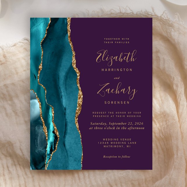 Budget Turquoise Gold Agate Violet Mariage Invitat (Créateur téléchargé)