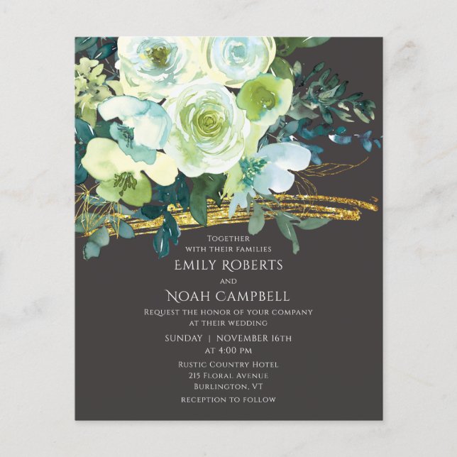 Budget Turquoise Green Floral Gold Mariage photo (Devant)