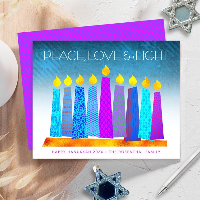 Budget Turquoise Hanoukka bougies Peace Love Card (Créateur téléchargé)
