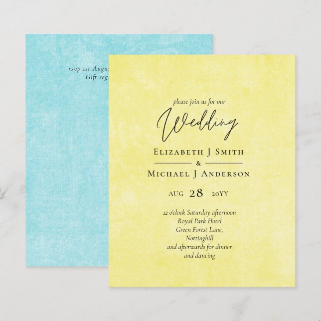 BUDGET Turquoise Jaune Écriture Mariage (Devant / Derrière)