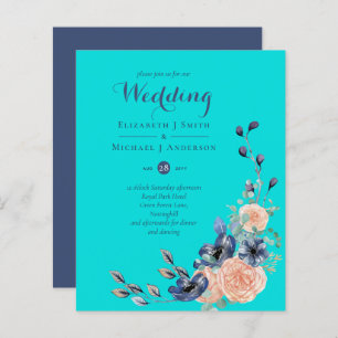 BUDGET Turquoise Marine Coral Floral Mariages Invi
