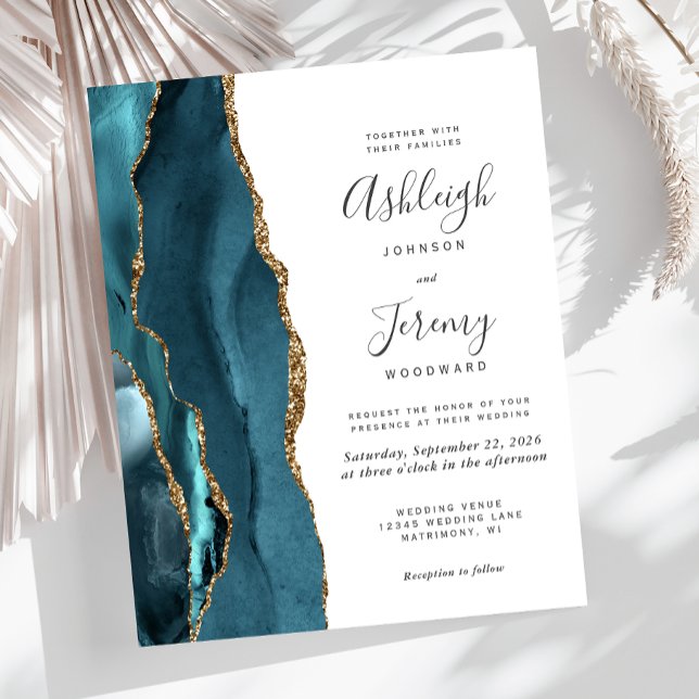 Budget Turquoise Or Agate moderne Faire-part de ma (Créateur téléchargé)