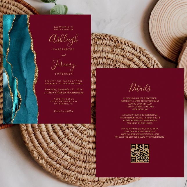 Budget Turquoise or Bourgogne QR Code Mariage Invi (Créateur téléchargé)
