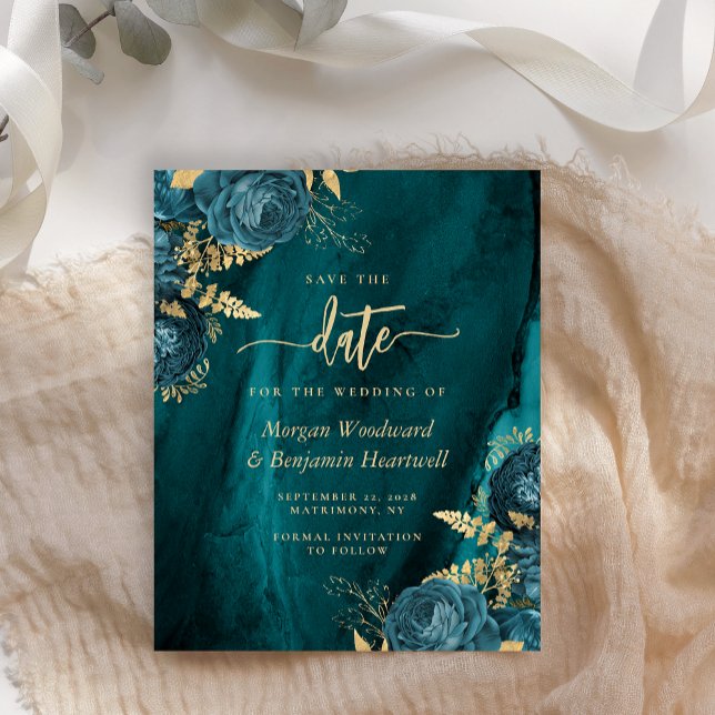 Budget Turquoise Or Floral Mariage Save the Date (Créateur téléchargé)