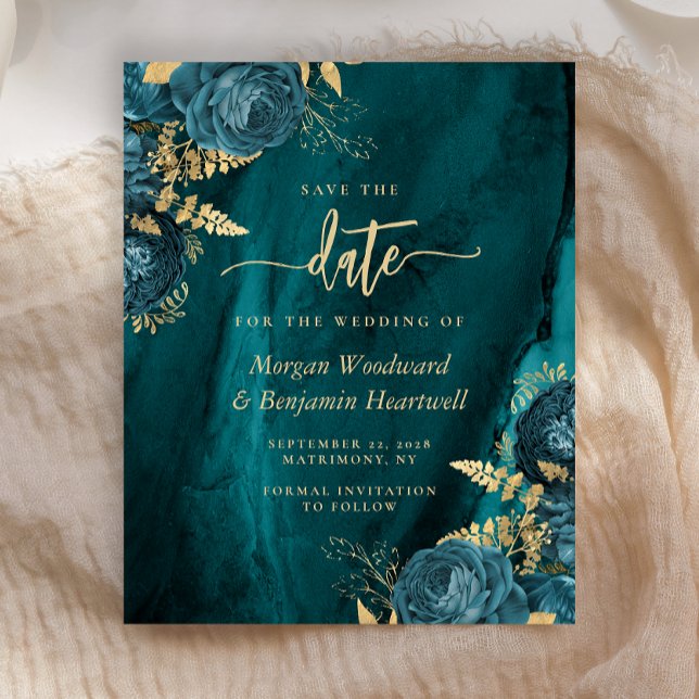 Budget Turquoise Or Floral Mariage Save the Date (Créateur téléchargé)