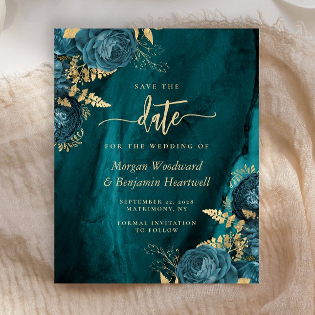 Budget Turquoise Or Floral Mariage Save the Date (Créateur téléchargé)