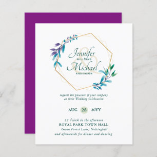 BUDGET Turquoise Purple Gold Wreath Wedding Invita
