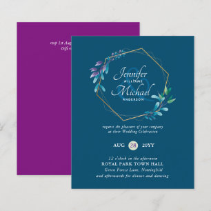 BUDGET Turquoise Purple Gold Wreath Wedding Invita