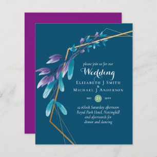 BUDGET Turquoise Purple Gold Wreath Wedding Invita